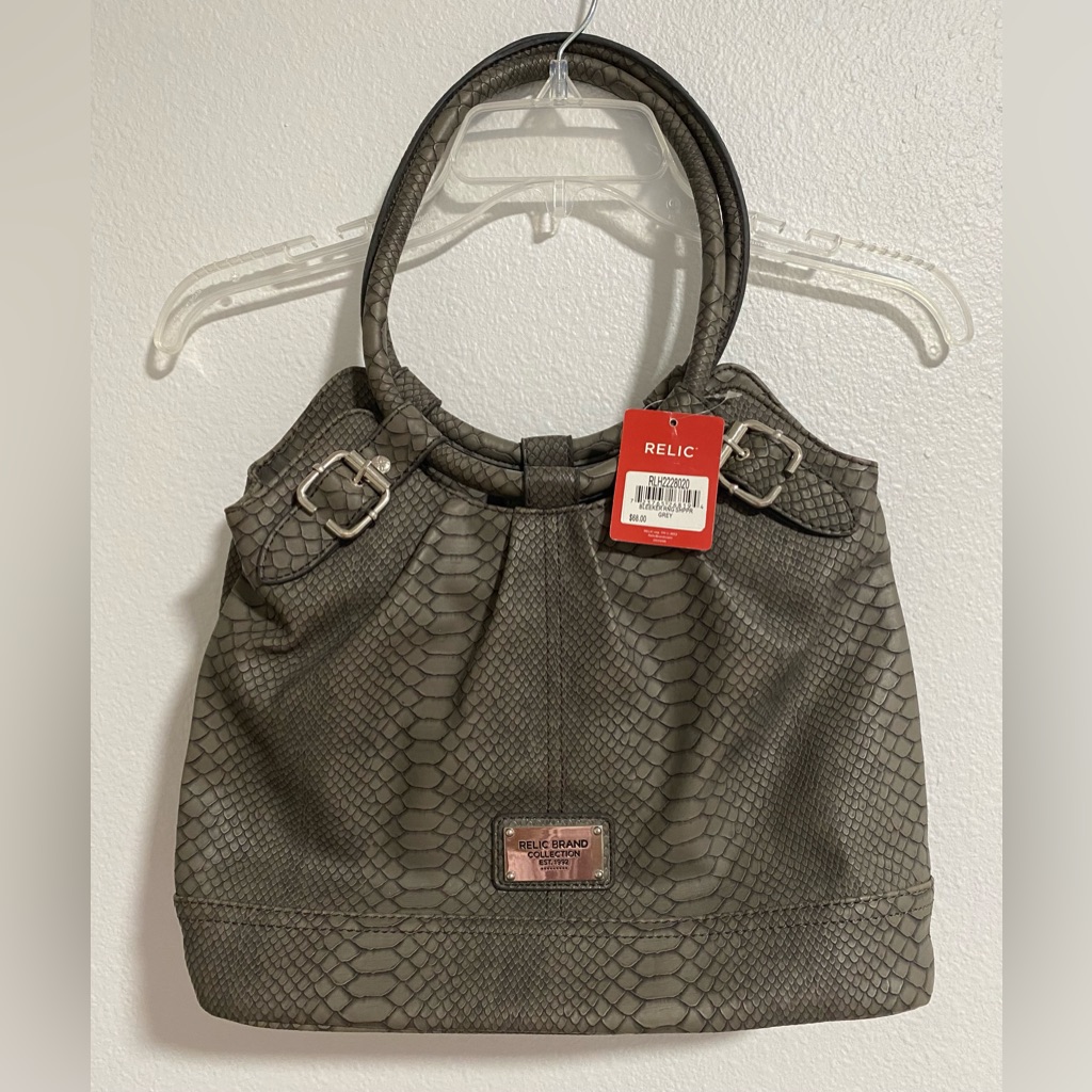 Relic Brand Gray Python Embossed Shopper Handbag Nwt 68